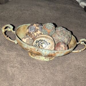 Vintage Metal Decorative Bowl with Orbs